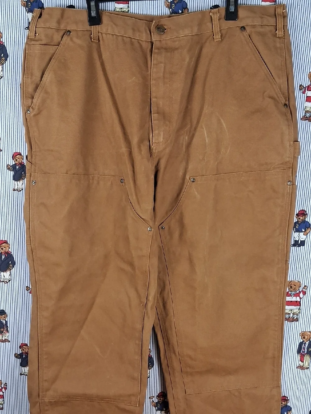 Vintage Bear River Workwear Brown Canvas Double Knee Wide Leg Work Pants 42/30